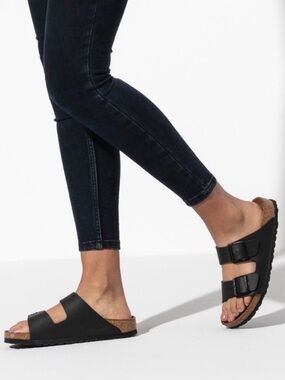 Birkenstock Arizona Sandals Black Leather Double Buckle Soft Bed Women’s Sz 8